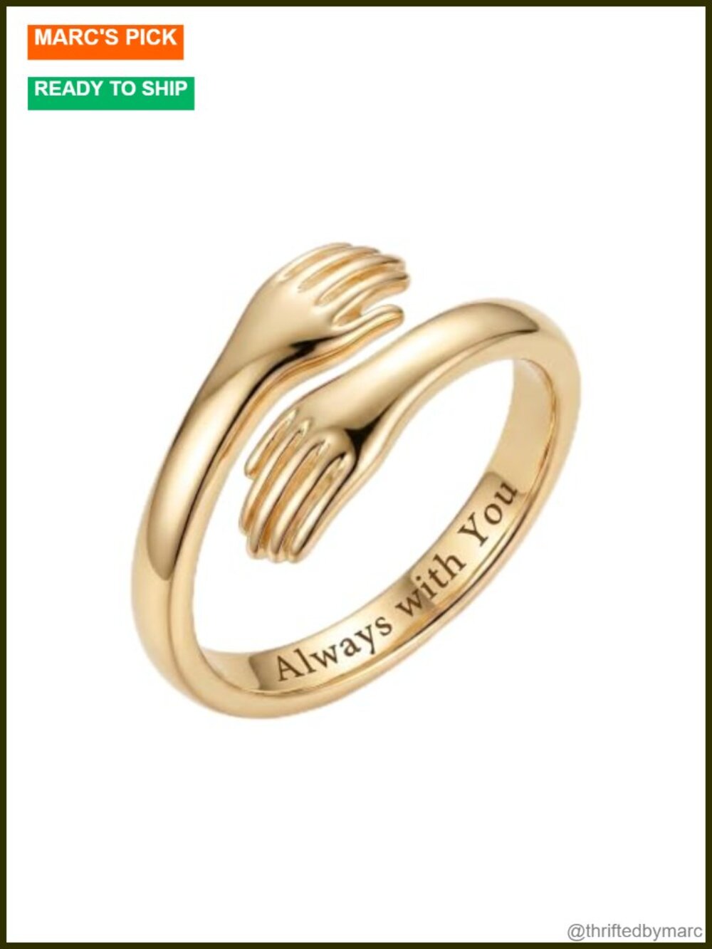 18K Gold Plated Adjustable Hug Ring Engraved Always with You Gift